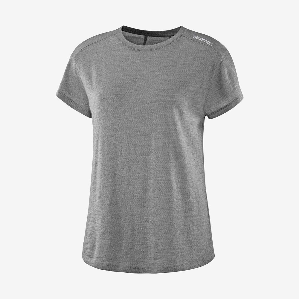 Women\'s Salomon OUTLIFE MERINO SS W Short Sleeve T Shirts Mid Grey | US-YEFL946