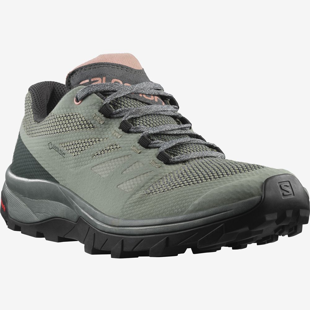 Women's Salomon OUTLINE GORE-TEX Hiking Shoes Olive | US-HFLE725