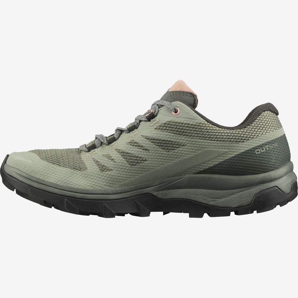 Women's Salomon OUTLINE GORE-TEX Hiking Shoes Olive | US-HFLE725