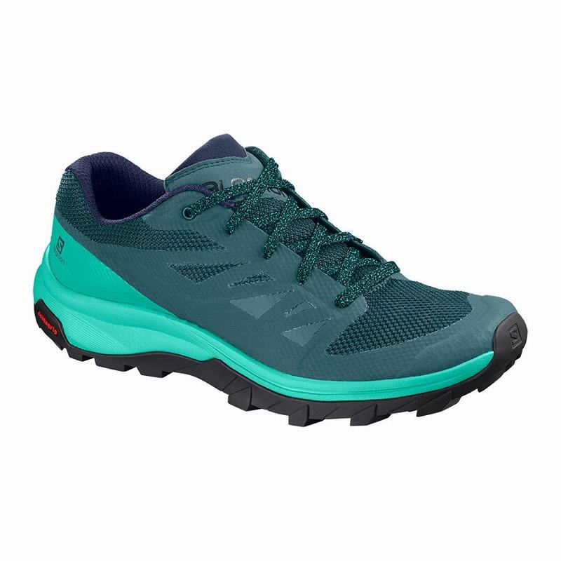 Women\'s Salomon OUTLINE Hiking Shoes Dark Green / Turquoise | US-IDHC509