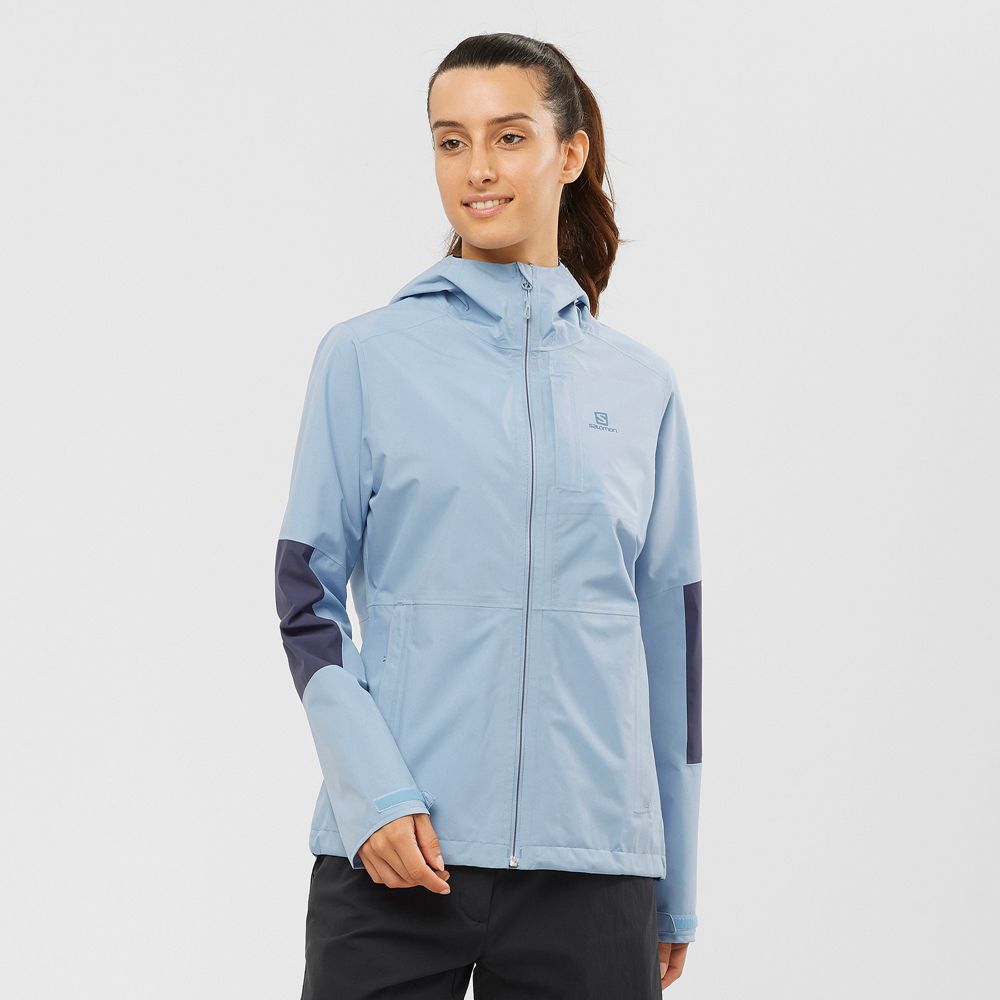 Women\'s Salomon OUTRACK WATERPROOF 2.5L Jackets Ashley Blue | US-PNRJ120