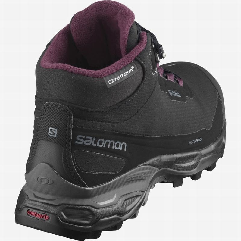 Women's Salomon SHELTER SPIKES CLIMASALOMON WATERPROOF Hiking Shoes Black | US-VYUK743