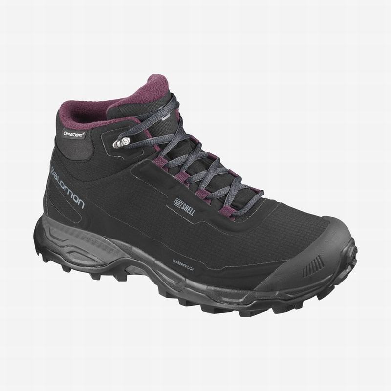 Women\'s Salomon SHELTER SPIKES CLIMASALOMON WATERPROOF Hiking Shoes Black | US-VYUK743