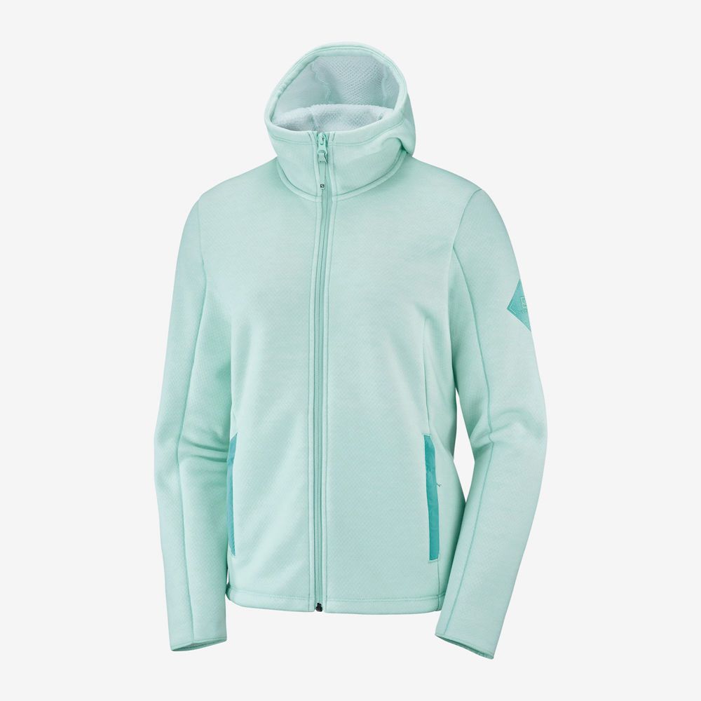 Women's Salomon SNOWSHELTER FLEECE W Jacket Hoodie Midlayers Mint | US-HTRB283