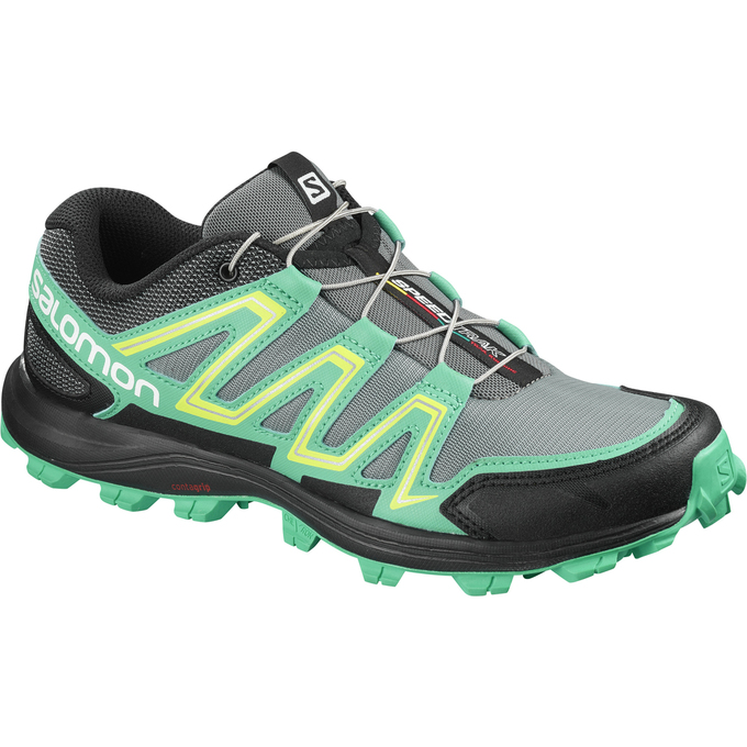 Women\'s Salomon SPEEDTRAK W Trail Running Shoes Silver / Green | US-GWBK374