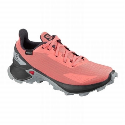 Kids' Salomon ALPHACROSS BLAST CLIMASALOMON WATERPROOF Trail Running Shoes Coral | US-OCHN106