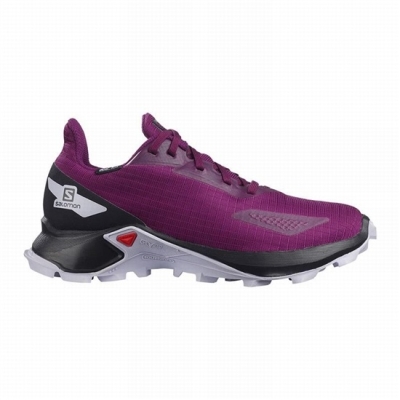 Kids' Salomon ALPHACROSS BLAST CLIMASALOMON WATERPROOF Trail Running Shoes Purple / Black | US-UPQJ106