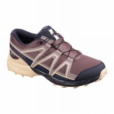 Kids' Salomon SPEEDCROSS CLIMASALOMON WATERPROOF Trail Running Shoes Burgundy / Blue | US-CZIY183