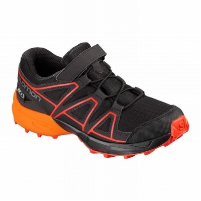 Kids' Salomon SPEEDCROSS CLIMASALOMON WATERPROOF Trail Running Shoes Black / Brown | US-KXEG814