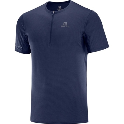 Men's Salomon AGILE HZ SS M T Shirts Navy | US-XNZK267