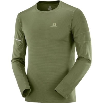 Men's Salomon AGILE LS M T Shirts Olive | US-BSPT834