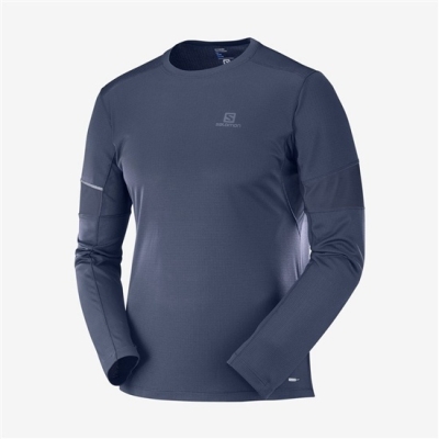 Men's Salomon AGILE LS M Tops Navy | US-IQZK731