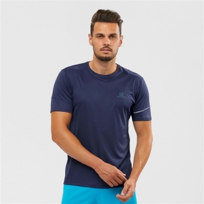 Men's Salomon AGILE Tops Navy | US-VGAS348