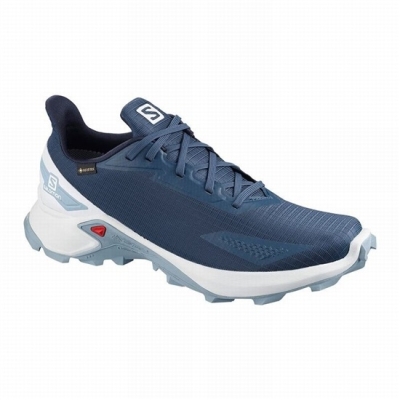 Men's Salomon ALPHACROSS BLAST GTX Trail Running Shoes Navy / White | US-ZQER014