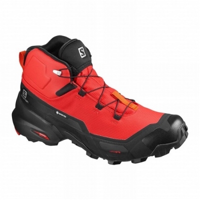 Men's Salomon CROSS HIKE MID GORE-TEX Hiking Boots Black / Red Orange | US-DBIS805