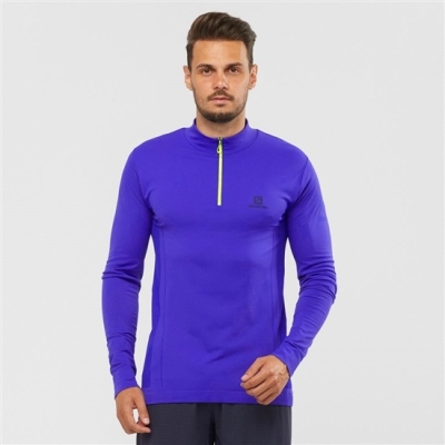 Men's Salomon ESSENTIAL SEAMLESS Cross-Country Skiing Midlayers Blue | US-ZXGE263