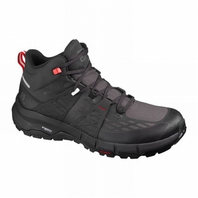 Men's Salomon ODYSSEY MID GTX Hiking Shoes Black / Red | US-LKMU219