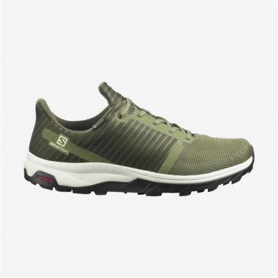 Men's Salomon OUTBOUND PRISM GORE-TEX Hiking Shoes Deep Green / Olive | US-KHZV480