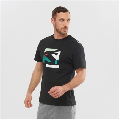 Men's Salomon OUTLIFE GRAPHIC DISRUPTED LOGO SS M Short Sleeve T Shirts Black | US-IUJH743