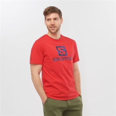 Men's Salomon OUTLIFE LOGO Short Sleeve T Shirts Red | US-DUTM971