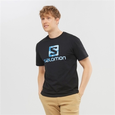 Men's Salomon OUTLIFE LOGO Short Sleeve T Shirts Black | US-MZGF438