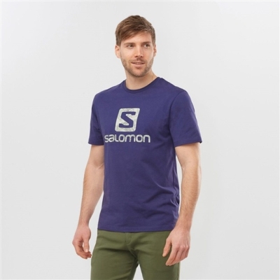 Men's Salomon OUTLIFE LOGO Short Sleeve T Shirts Navy | US-NKLD910