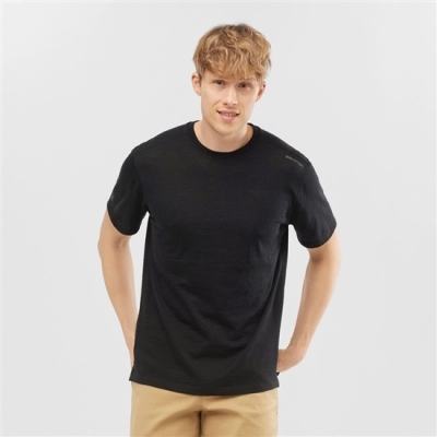 Men's Salomon OUTLIFE MERINO SS M Short Sleeve T Shirts Black | US-IKYF162