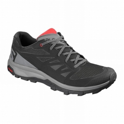 Men's Salomon OUTLINE Hiking Shoes Black / Red | US-DLWM580