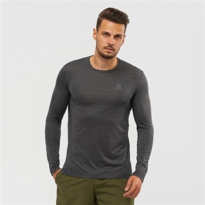 Men's Salomon OUTLINE Long Sleeve T Shirts Black | US-BVSJ650