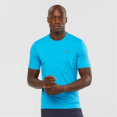 Men's Salomon OUTLINE New Trail Running Gear T Shirts Turquoise | US-OLPC573