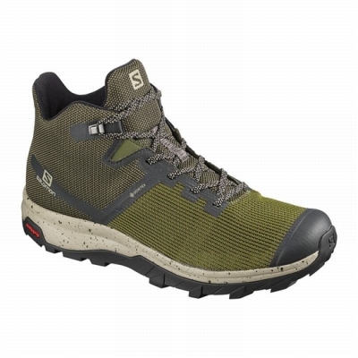 Men's Salomon OUTLINE PRISM MID GORE-TEX Hiking Shoes Olive / Black | US-XOSK961