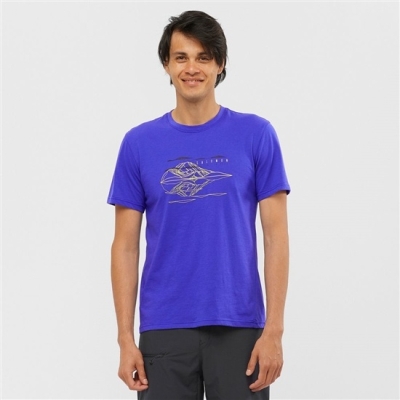 Men's Salomon OUTRACK BLEND Short Sleeve T Shirts Blue | US-BPLG951