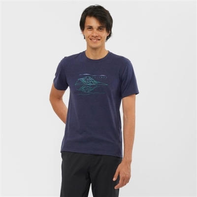 Men's Salomon OUTRACK BLEND Short Sleeve T Shirts Navy | US-CSNE905