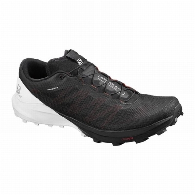 Men's Salomon SENSE PRO 4 Trail Running Shoes Black / White | US-WTXH384