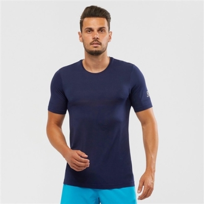 Men's Salomon SENSE SEAMLESS M Short Sleeve T Shirts Navy | US-HKVZ173