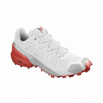 Men's Salomon SPEEDCROSS 5 Trail Running Shoes White / Red | US-LIEM302