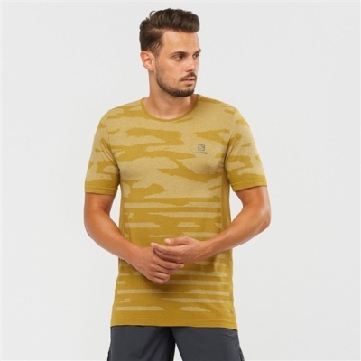 Men's Salomon XA CAMO TEE Short Sleeve T Shirts Gold | US-KDFH792