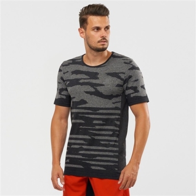 Men's Salomon XA CAMO TEE Short Sleeve T Shirts Black | US-QEIB927