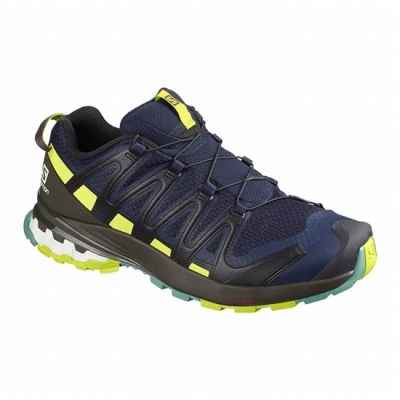 Men's Salomon XA PRO 3D V8 Hiking Shoes Navy / Light Green | US-YLJA154