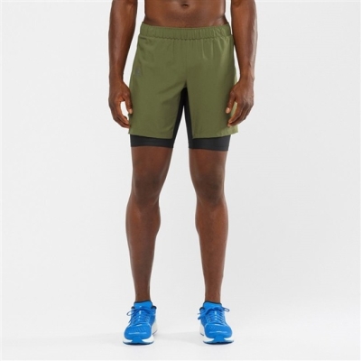 Men's Salomon XA TWINSKIN Shorts Olive | US-QSUL485