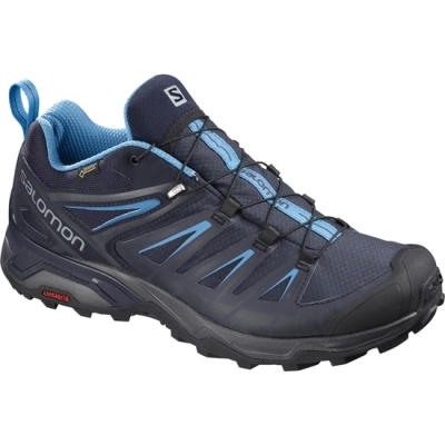 Men's Salomon X ULTRA 3 GTX Hiking Shoes Black / Blue | US-RTQC905