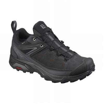 Men's Salomon X ULTRA 3 LEATHER GORE-TEX Hiking Shoes Black | US-RXMO459