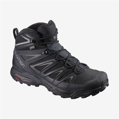 Men's Salomon X ULTRA 3 WIDE MID GORE-TEX Hiking Boots Black | US-BTWS034