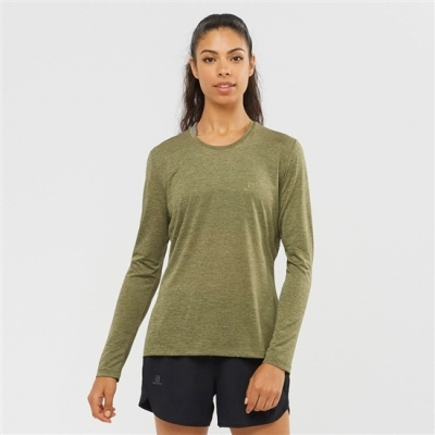 Women's Salomon AGILE Long Sleeve T Shirts Olive | US-YBOC286