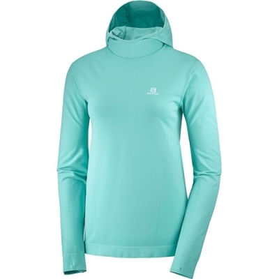 Women's Salomon AGILE MID HOODIE W SEAMLESS Midlayers Turquoise | US-IOSL652