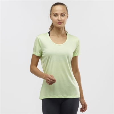 Women's Salomon AGILE Road Running Short Sleeve T Shirts Green | US-AJHZ029