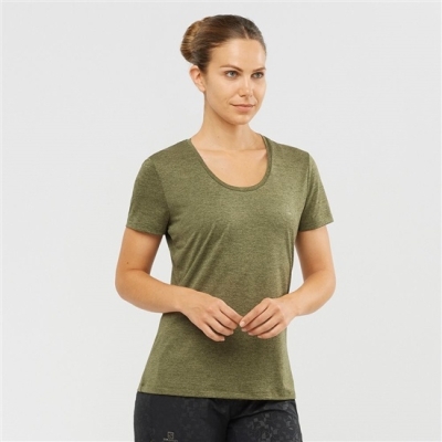 Women's Salomon AGILE Road Running Short Sleeve T Shirts Olive | US-HTMX698