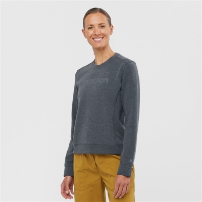 Women's Salomon COMET CREW NECK PULL W Midlayers Dark Grey | US-XZLJ179