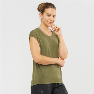 Women's Salomon COMET SHAPED W Tank Olive Green | US-SAMH372