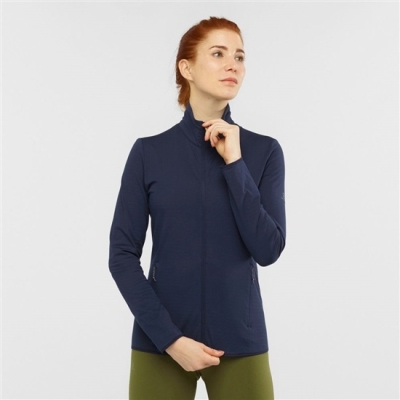 Women's Salomon ESSENTIAL LIGHTWARM Full Zip Jacket Midlayers Navy | US-EDLP425